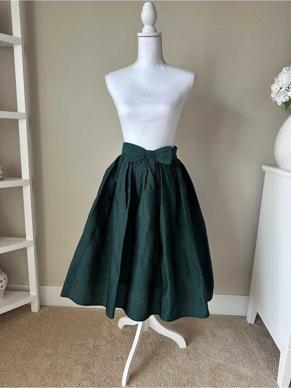Chicwish Dark Green Full Midi Skirt with Waist Bow